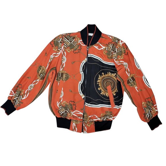 Vintage 1990s Bomber Jacket by Janan Studio Black red gold Windbreaker medium - Picture 1 of 6